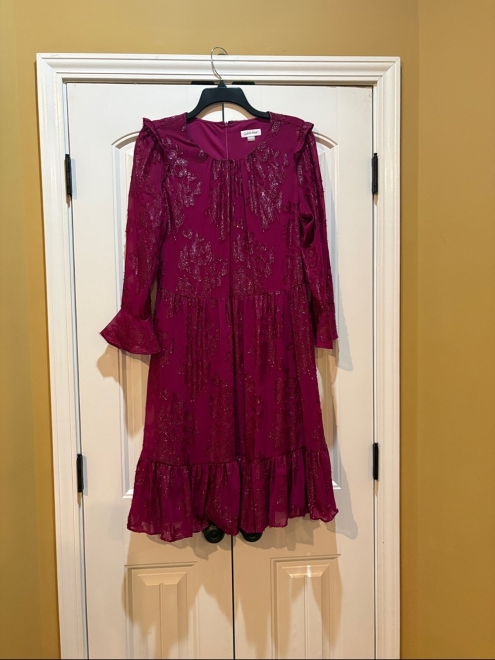 Women’s Magenta Sparkle Ruffle Dress